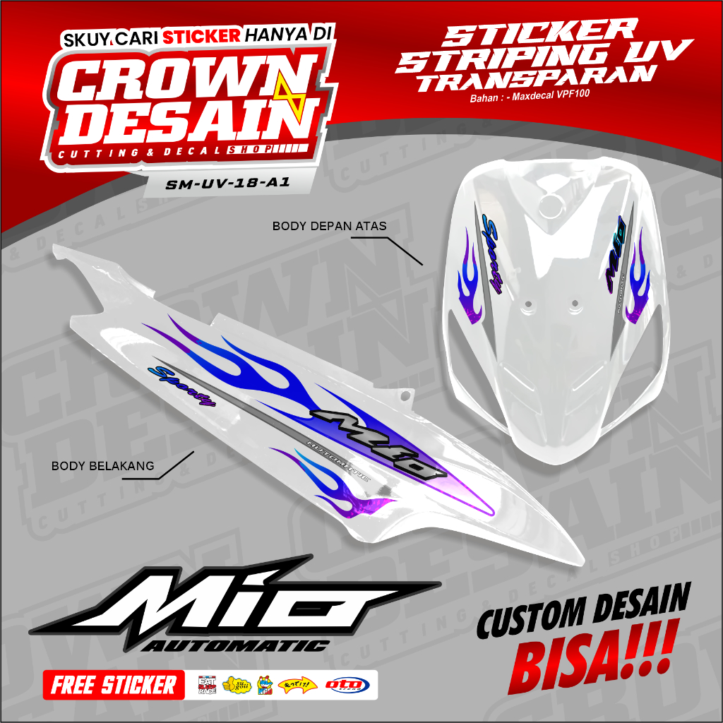 Striping Transparan Mio Sporty Mio Smile Original Lis Api Stiker Striping Mio Sporty Variasi Flame -