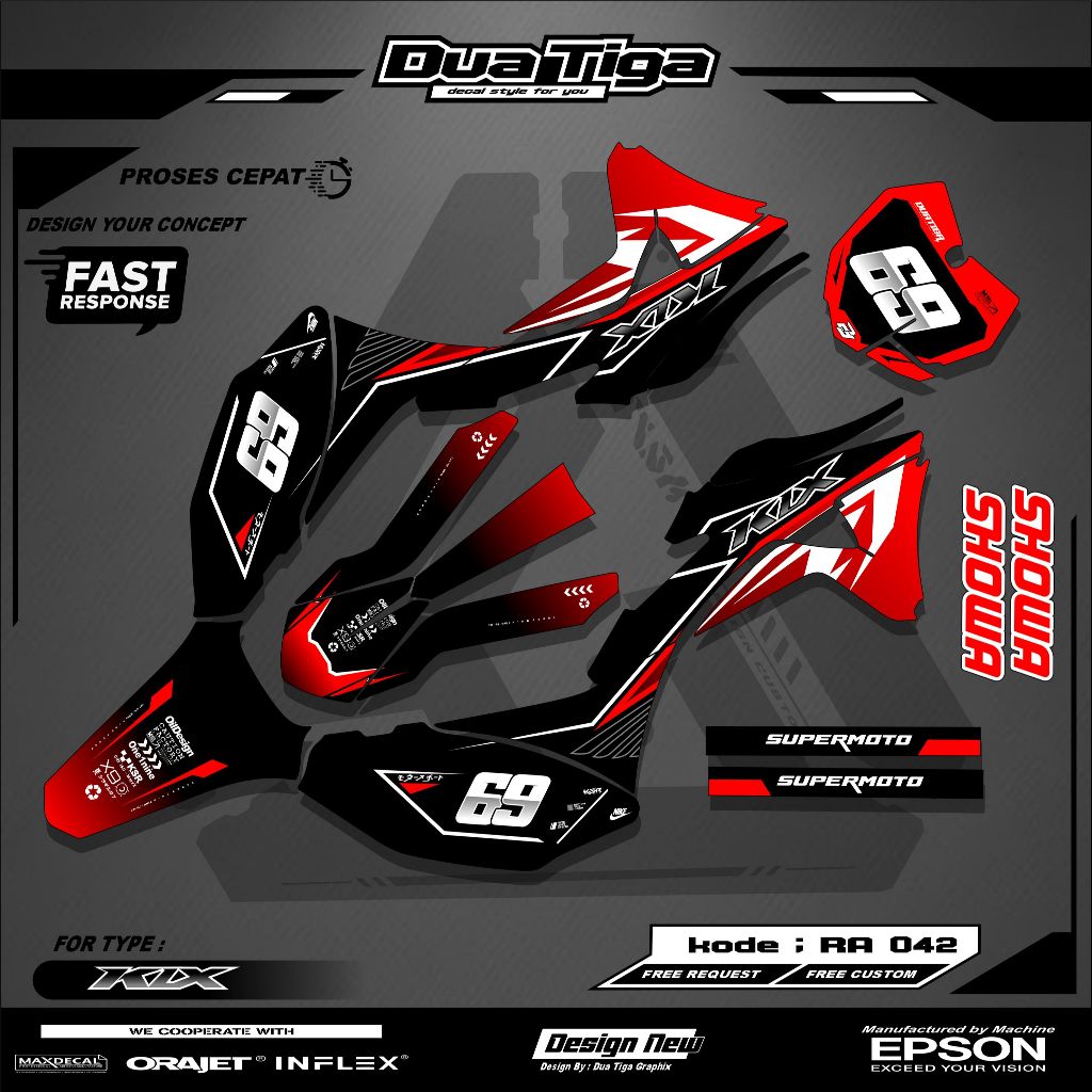 DECAL KLX GORDON FULL BODY PUTIH HITAM LAMINASY SUPERGLOSSY - DECAL KLX G BF SM SE