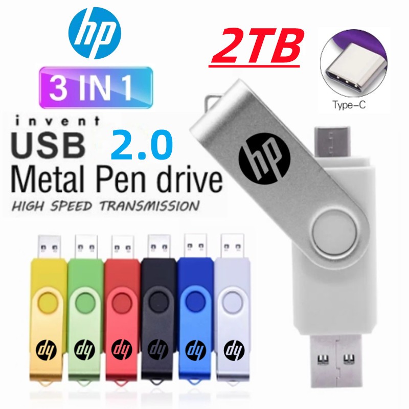 HP USB3.0 2TB flash disk 3-IN-1 USB Micro Type-c OTG flash drive 1TB 2TB Pendrive for Android hp/Tab