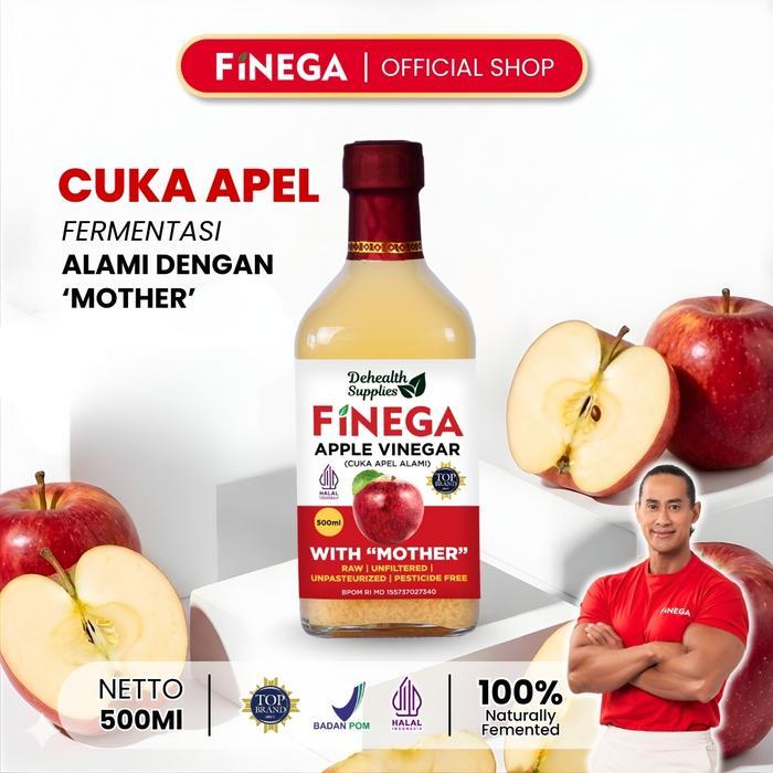 FINEGA CUKA APEL 500ml Kemasan Kaca cuka apel original - With 'Mother' Fermentasi Alami