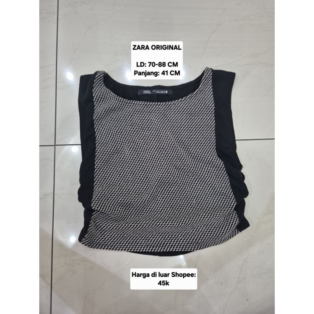 ZARA Tank top crop top hitam motif sleeveless