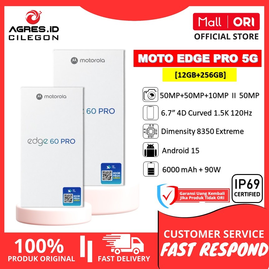 Motorola 60 Pro 5G [12GB+256GB] Mediatek Dimensity 8530 Extreme II Layar 6.7' 4D Curved 1.5K II Bate