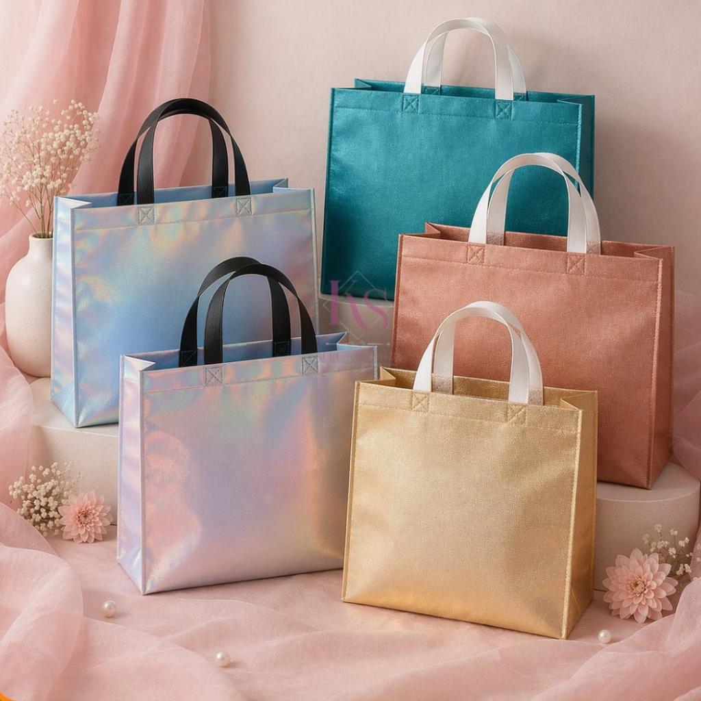 Tas Souvenir Wedding Premium Hologram – Goodie Bag Hampers Mewah Aesthetic Tebal Custom Logo