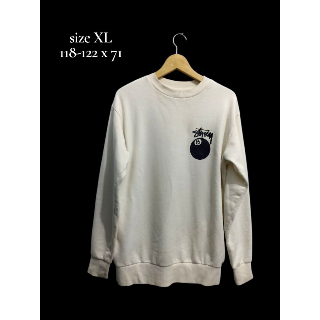 crewneck sweatshirt stussy 8 ball putih sz XL