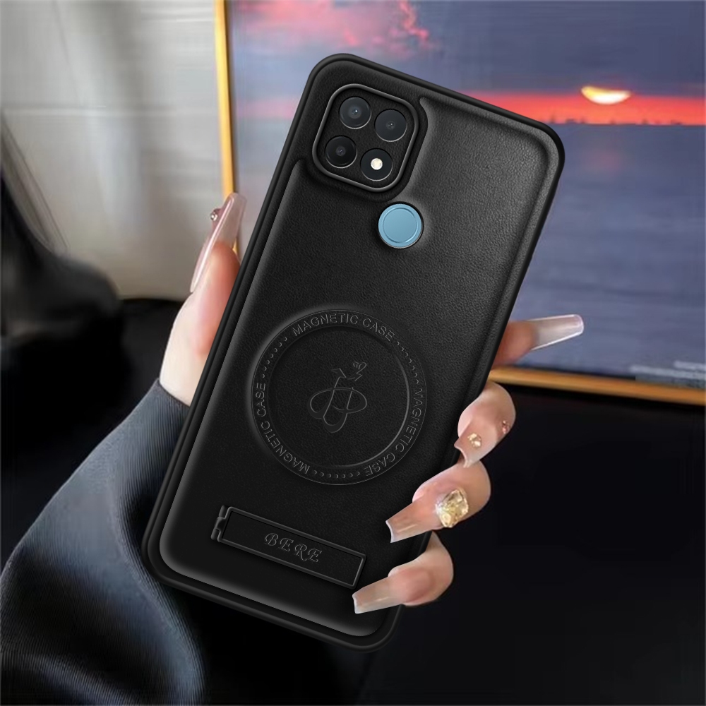 Case Standing Terbaru Oppo A15, A15S Softcase Luxury Leather Magnetic Magsafe Casing Cover