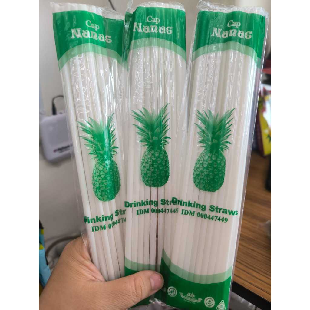 1 Plastik Sedotan Cap Nanas Warna Putih Isi 12 Sedotan ( Plastik Kecil)