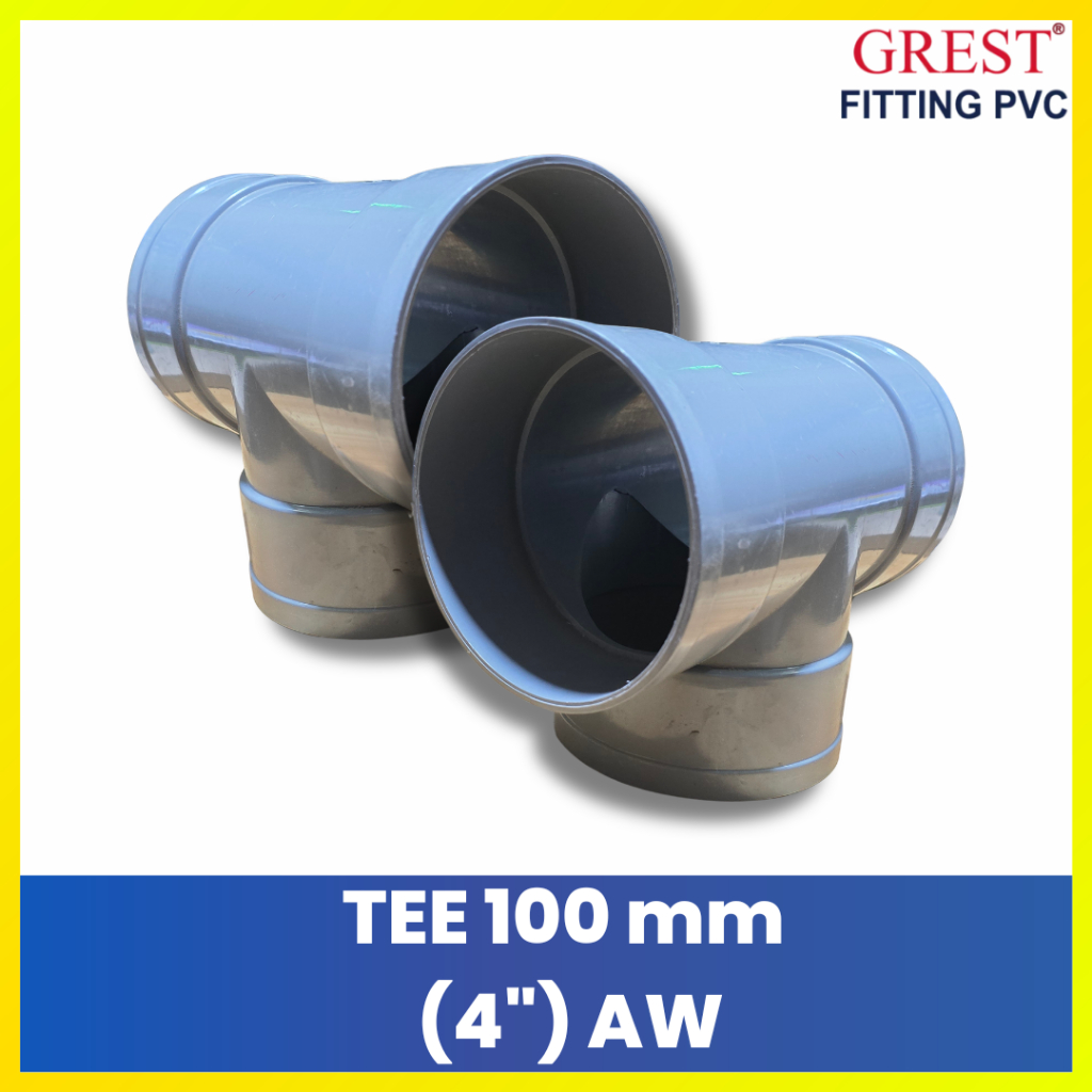 Grest Sok T Pipa PVC 4 Inch AW Abu - Fitting Cabang 3 Besar Berkualitas