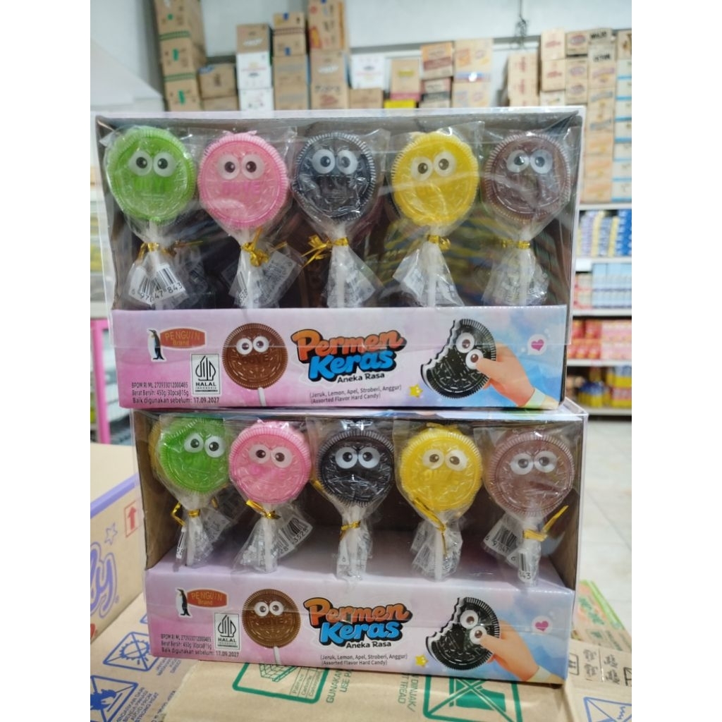 Lolipop Oreo/Lolipop fruiy Permen keras lolipop bentuk Oreo/Fruit isi 30