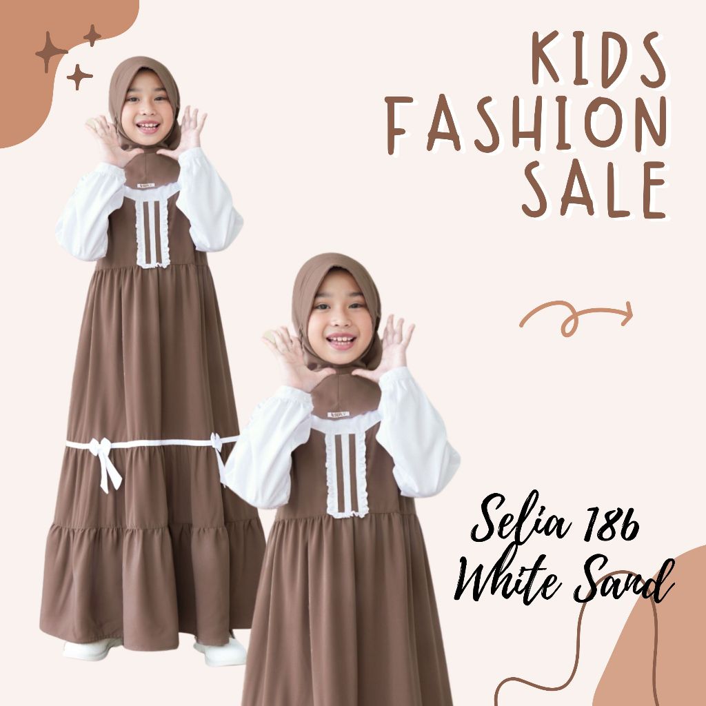 Gamis Set Hijab Anak SEPLY SELIA 186 WHITE SAND /Dress Anak Gamis Set Khimar