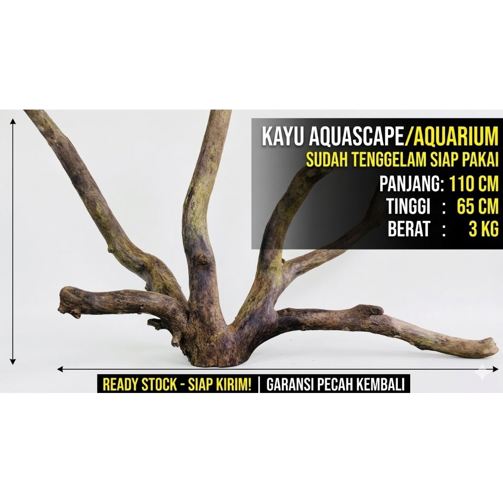 Kayu Aquascape 110cm Siap Pakai Kayu Aquarium Natural Unik Estetik Besar