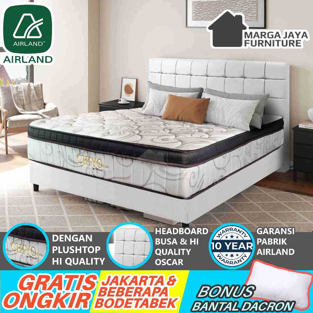 Spring Bed AIRLAND BEDSET CHIYO Euro Plush Top (Kasur + Divan + Sandaran) ORIGINAL 100% ORI Kasur Ra