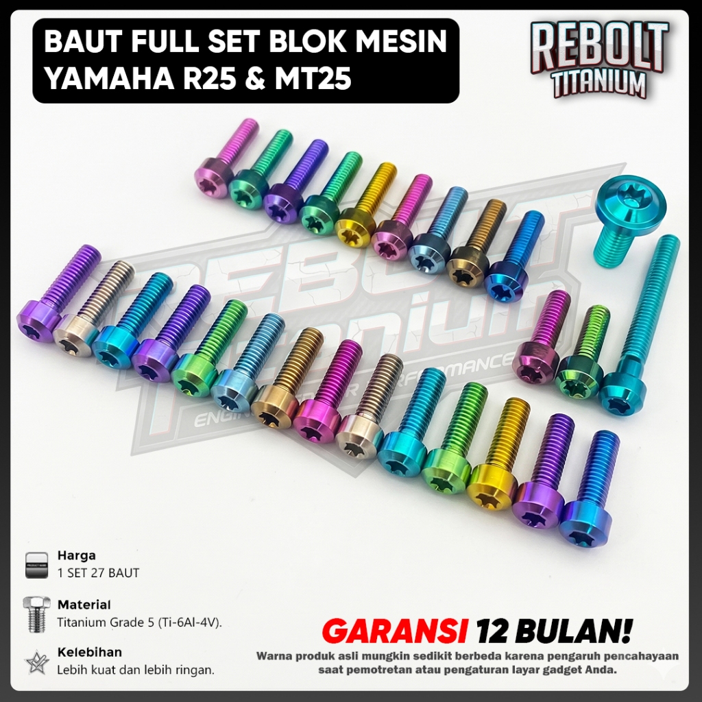 Baut Titanium Full Set Blok Mesin R25 MT25 GR5 REBOLT