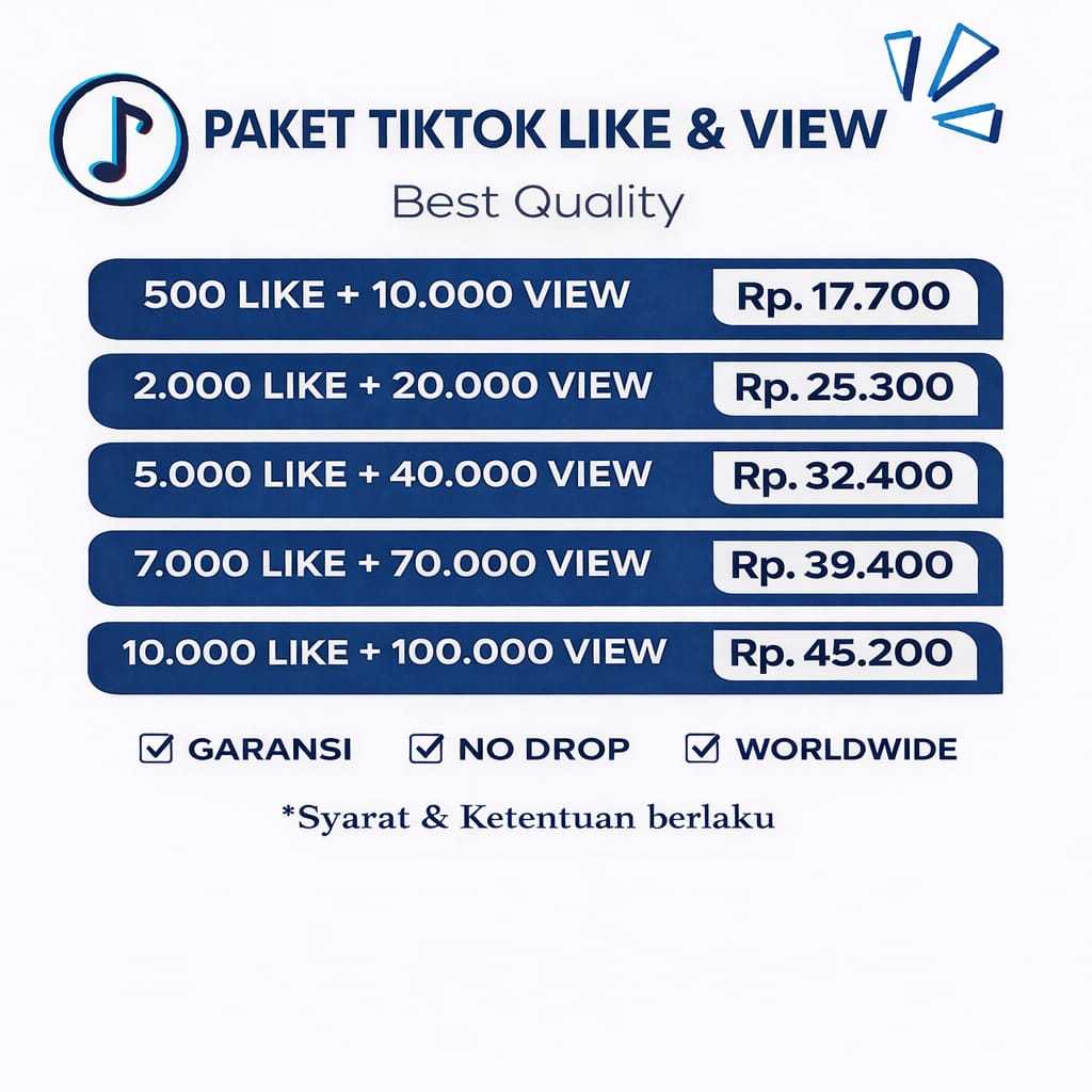 Tiktok Paket AutoViral Like & Views Proses Cepat - Bergaransi 30 hari