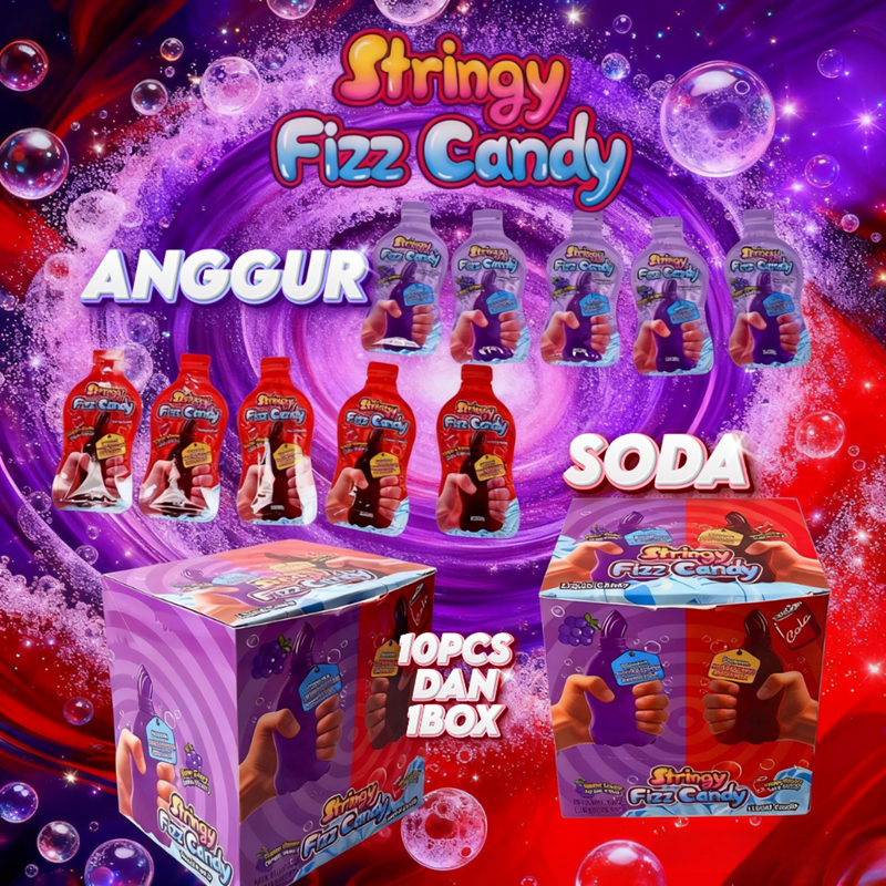 1 Box Squizzy Liquid Candy Stringy Fizz Candy - Permen Serat Elastis Sensasi Nikmati Ledakan Rasa Bu