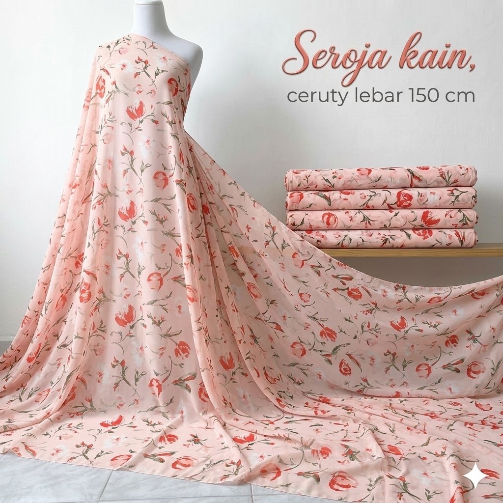 Kain Sifon Ceruty Motif Bunga - Lebar 150cm Spt