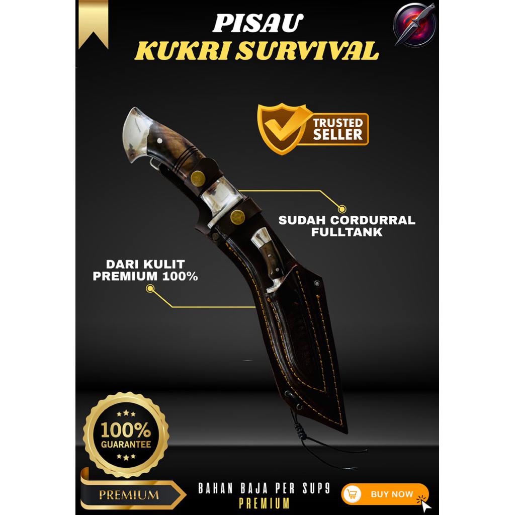 [PERKAKAS ORIGINAL] PISAU KUKRI SURVIVAL PISAU BAJA SUPER TAJAM Bahan Baja Per SUP9 Asli Original