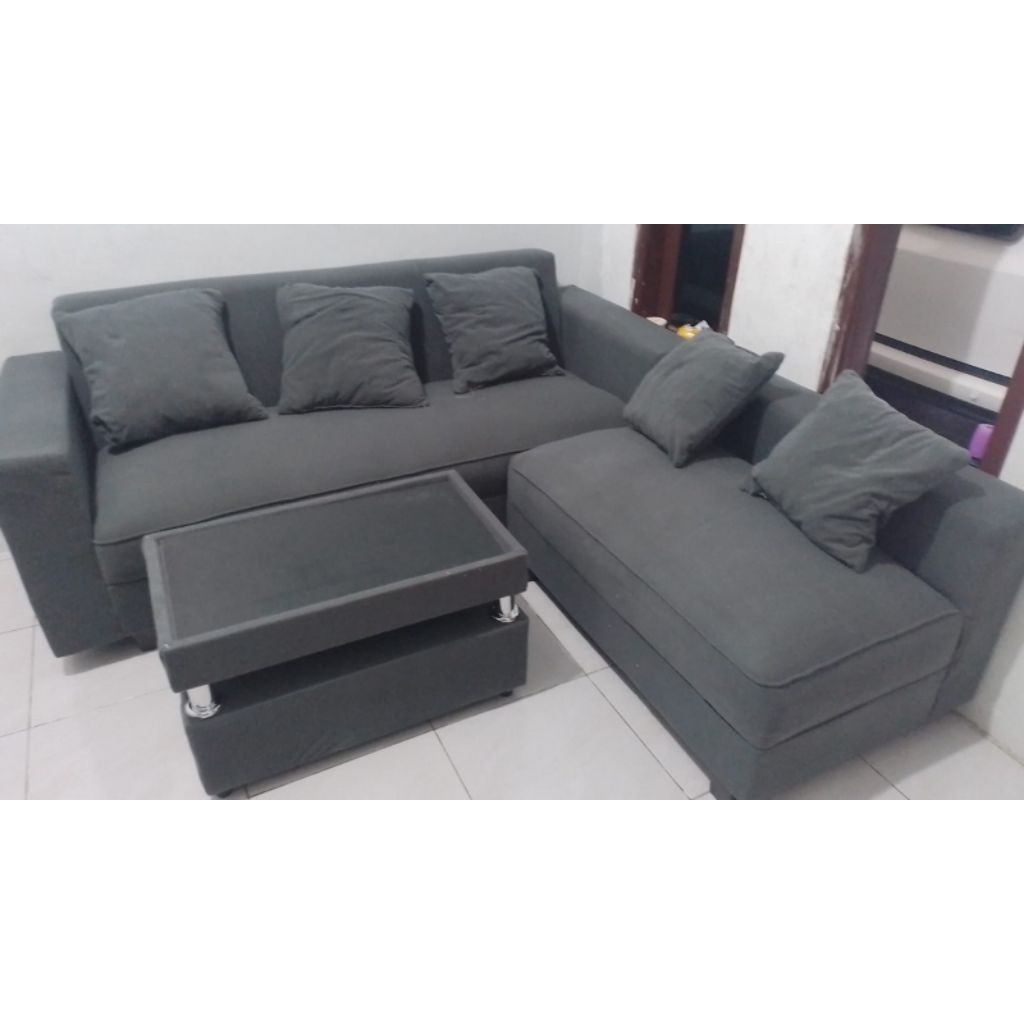 sofa L putus bahan kain nylex