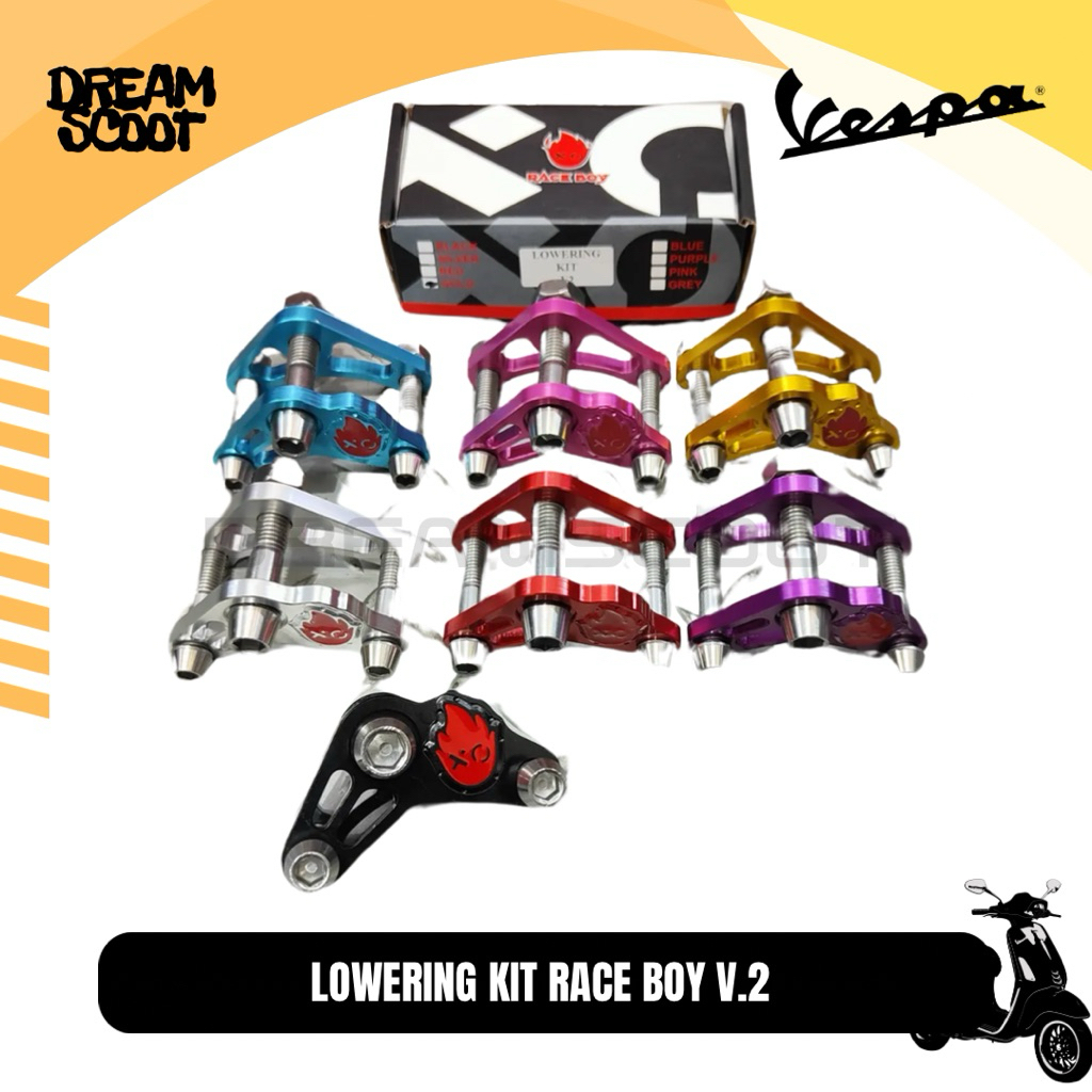 Lowering Kit Race Boy V.2 Vespa Matic Vespa Sprint Vespa Primavera Vespa S Vespa LX Dudukan Shock Ve