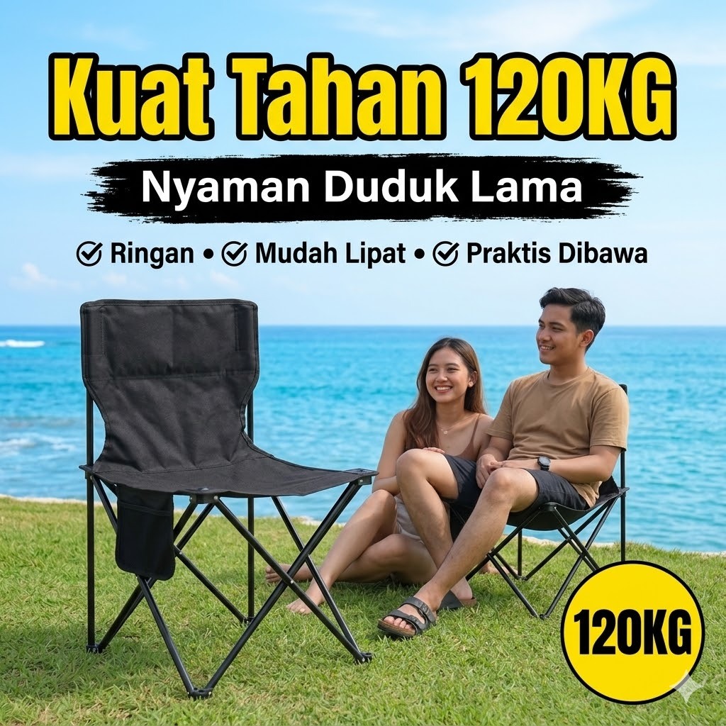 MITSUI Kursi Lipat Camping Sandaran[Beban 120kg]Portable Kursi Mancing Outdoor Senderan Lipat Kursi 