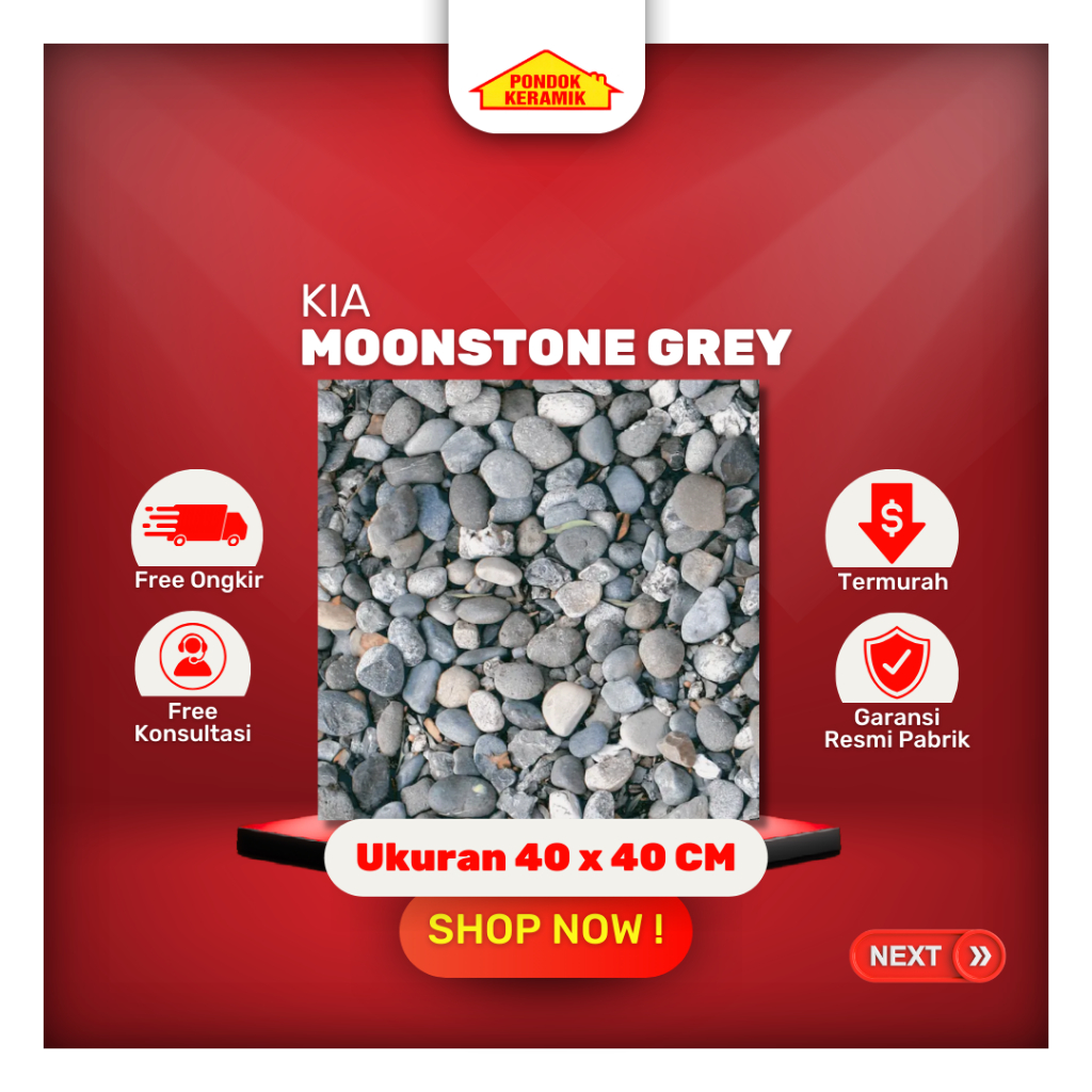 Keramik Lantai Teras KIA 40x40 Moonstone Grey Warna Abu Motif Batu Alam