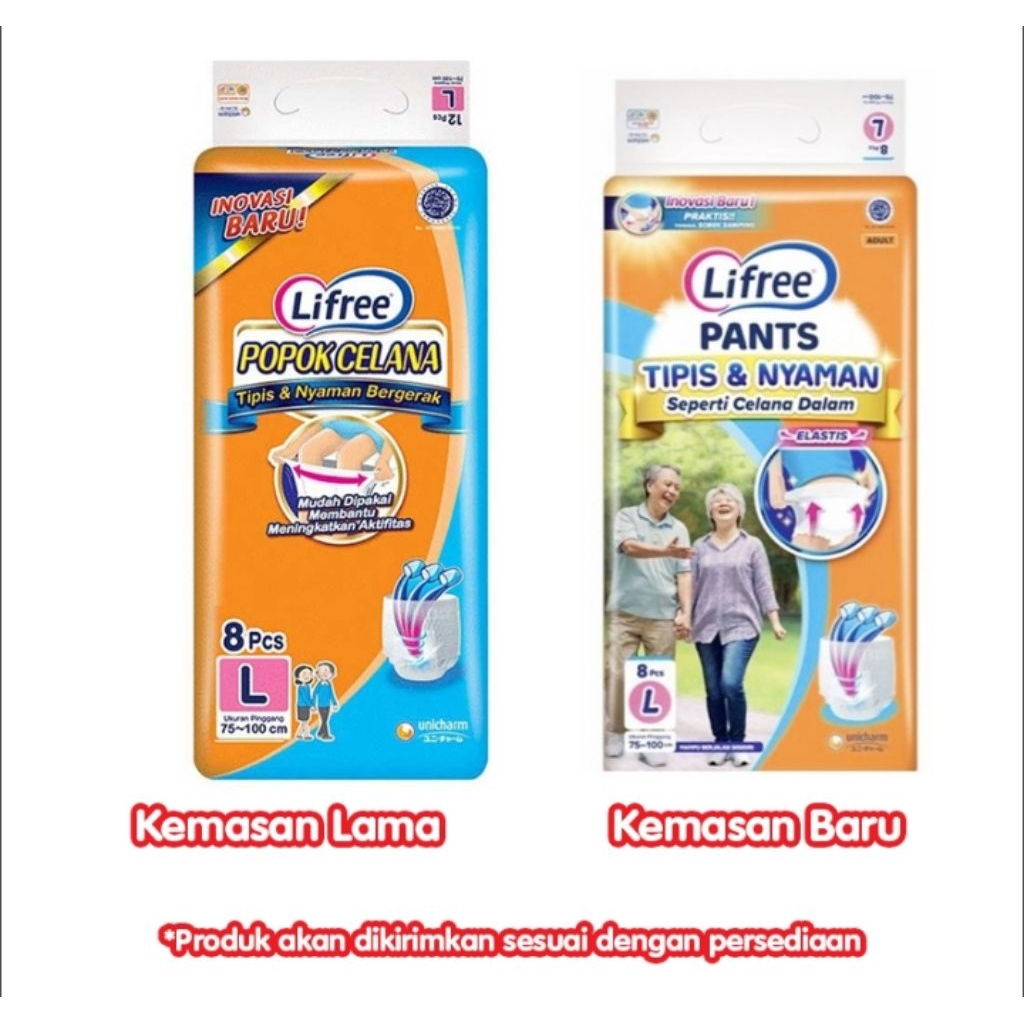Lifree Tipis & Nyaman Popok Celana Dewasa L 8 pcs