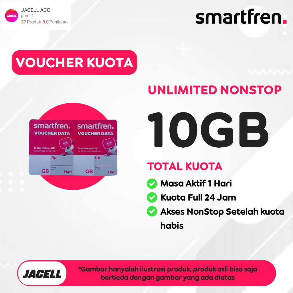VOUCHER KUOTA SMARTFREN 10GB 1 HARI UNLIMITED NONSTOP