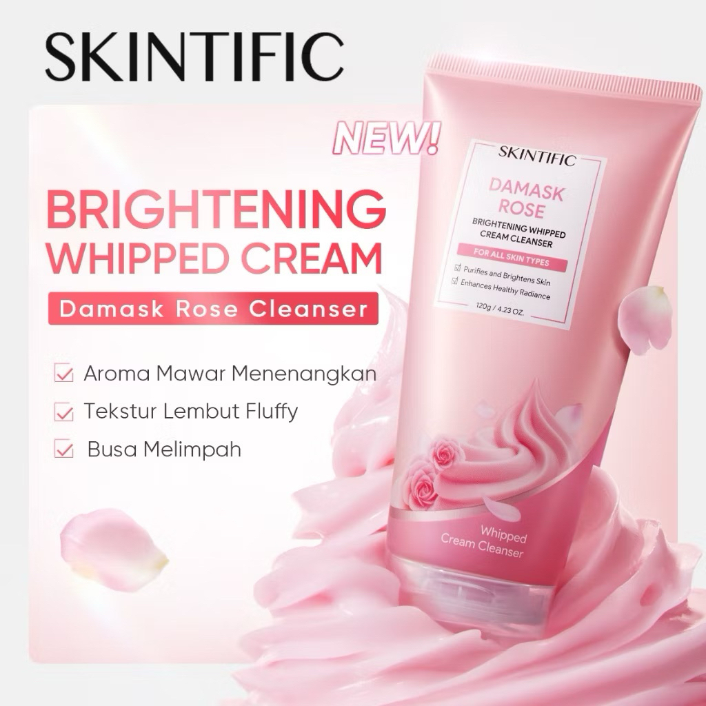 Skintific Damask Rose Brightening Whipped Cream Cleanser / Skintific Damask Rose Facial Wash / Skint