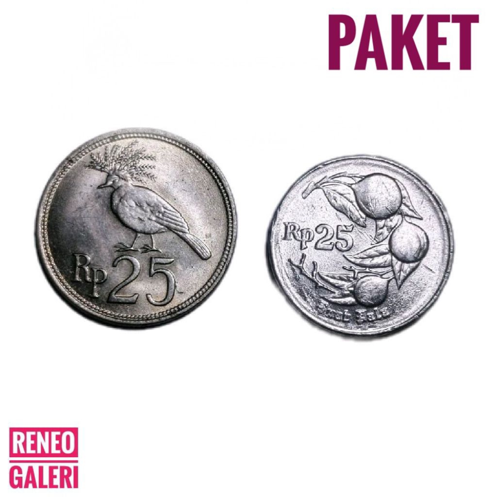 Paket 2 Variasi koin 25 Rupiah Indonesia set uang kuno adli berkilau luster original gress logam lam