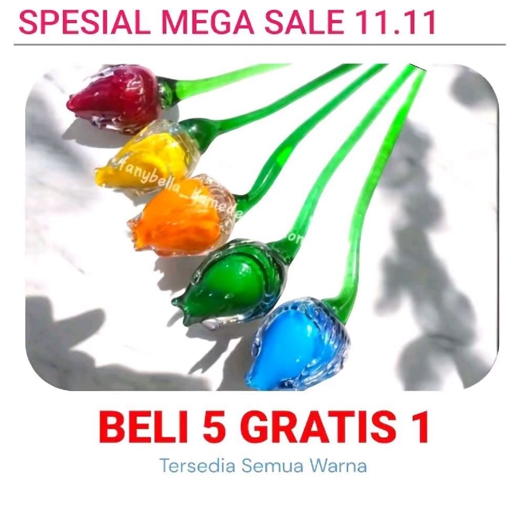 Bundling Bunga Kristal Tulip 35 cm Kaca Mewah Import Dekorasi Rumah