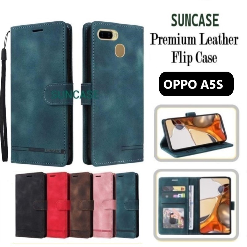 Casing hp OPPO A5S A12 F9 A7 A11K model flip dompet softcase premium ada tali