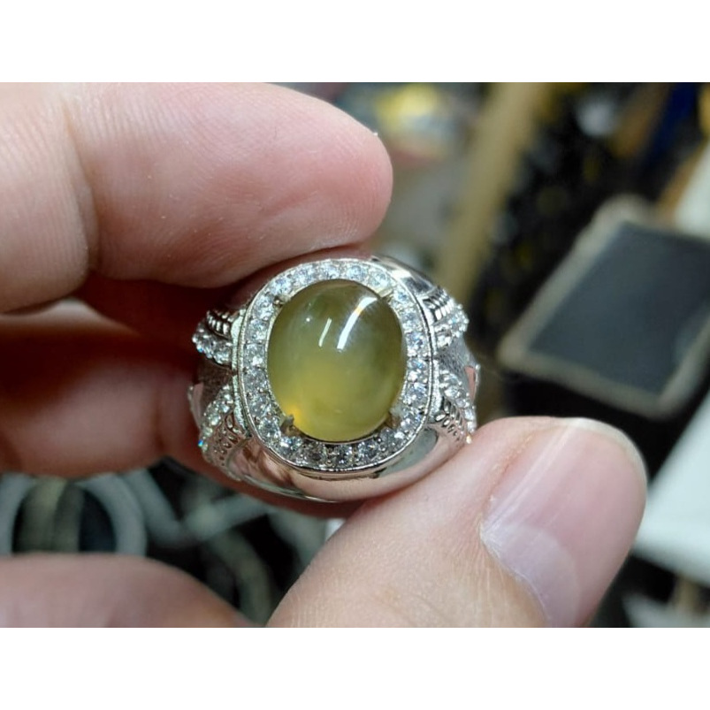 Cincin Batu Natural Idocrase Bio Solar Aceh IDC038 Giwang Super Klimis Ikatan Perak Mewah