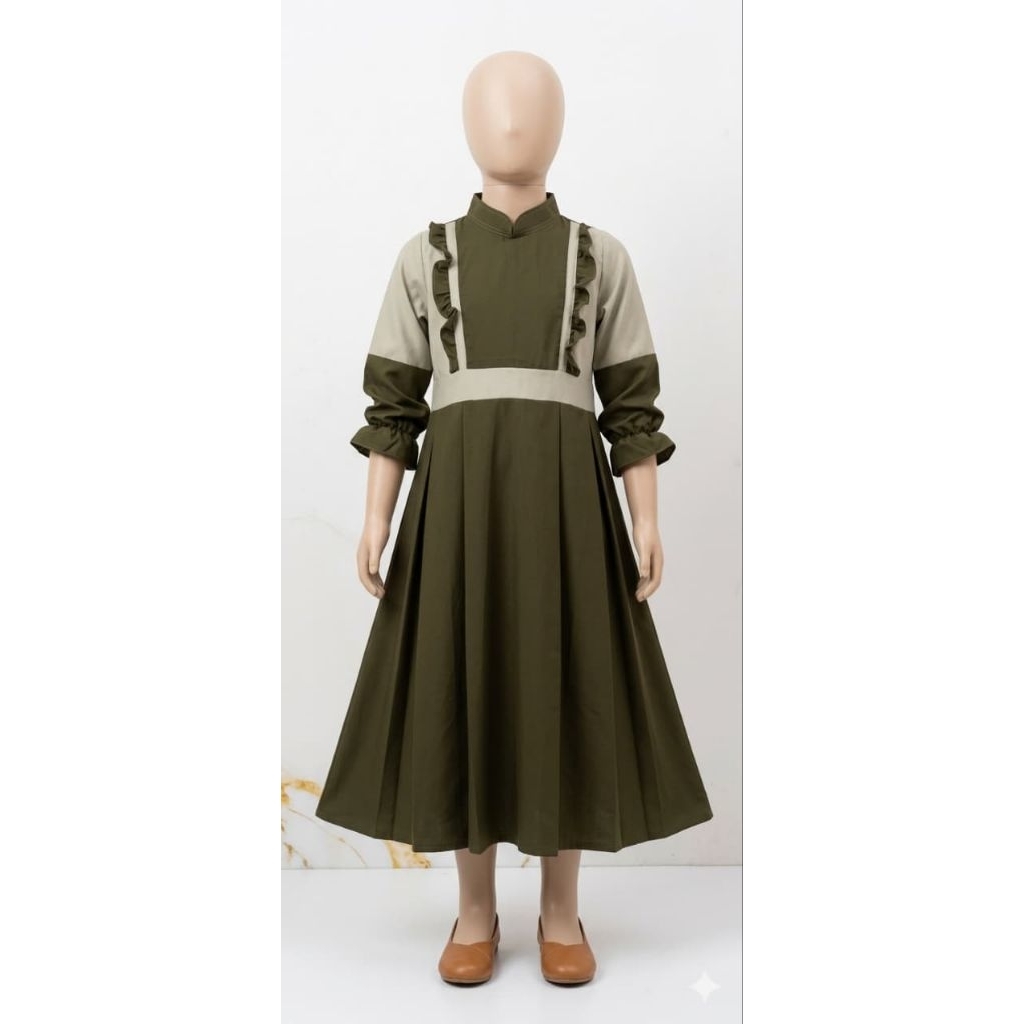 dress anak berbahan wolfis premium enak di pakai, gamis anak