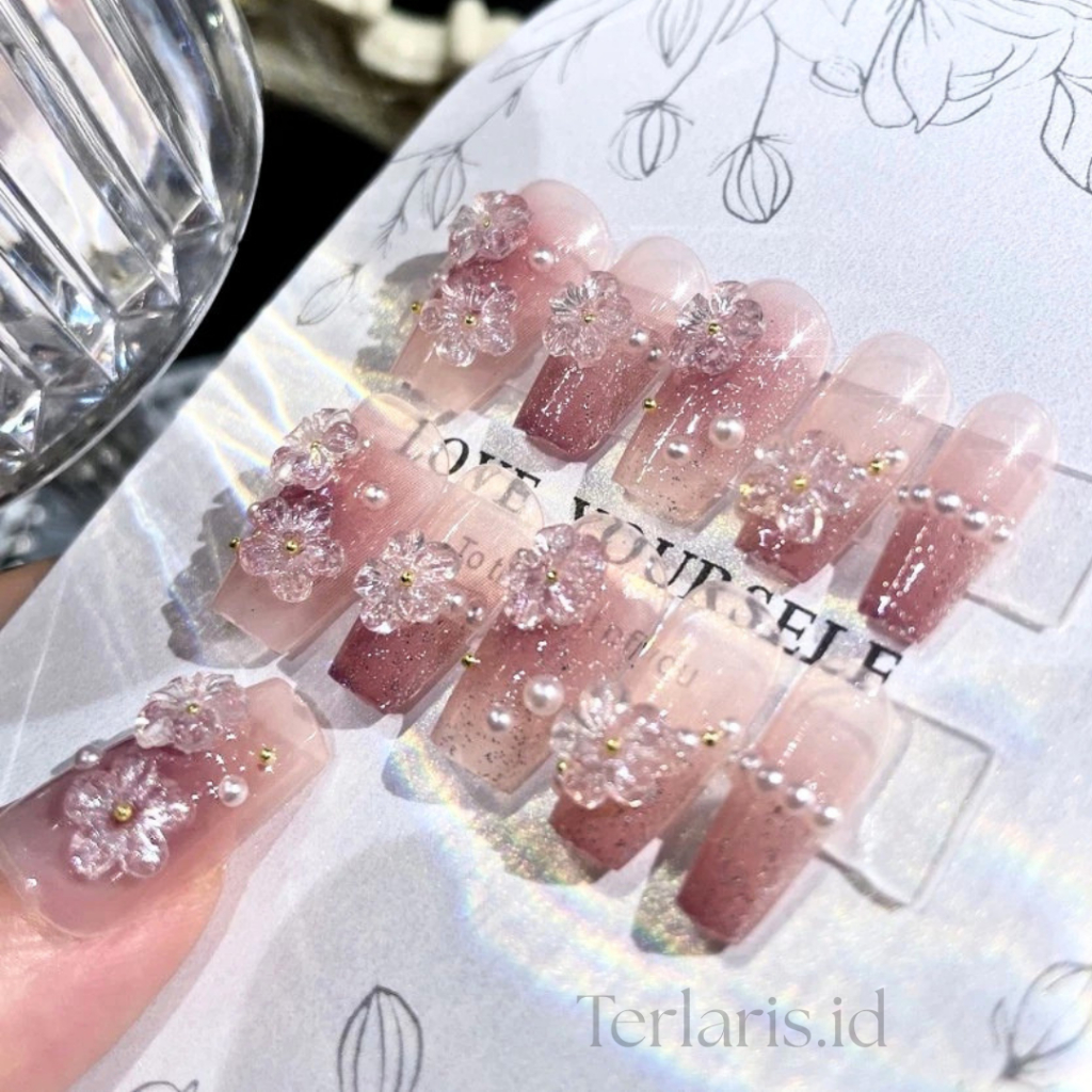 24Pcs 3D Kuku Palsu grosir kuku nail alat perawatan kuku perawatan kecantikan kuku kaki palsu