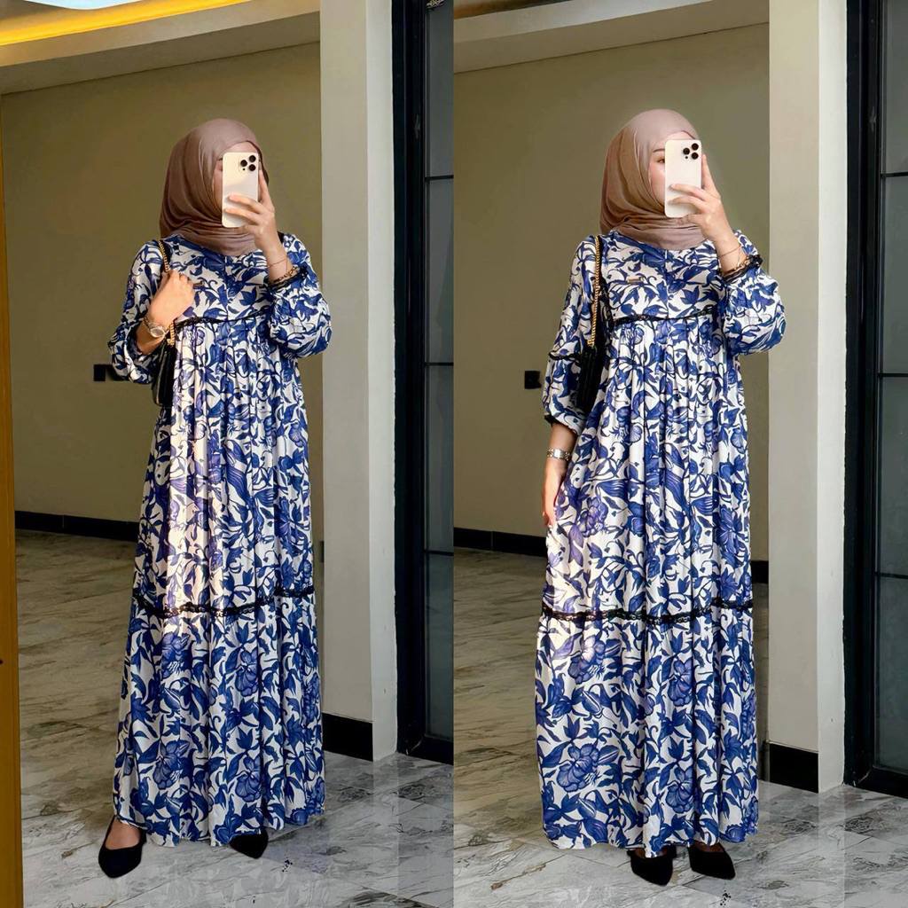 RENGGANIS-GAMIS LISTYA FULL MOTIF BAHAN RAYON DIAMOND MEWAH ELEGAN BUSUI FRIENDLY DRESS MUSLIM DRESS