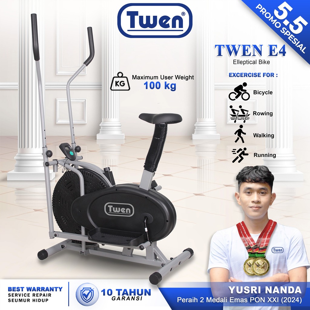 Twen E4N - Elliptical Bike, Mesin Olahraga Multifungsi untuk Rumah dan Gym
