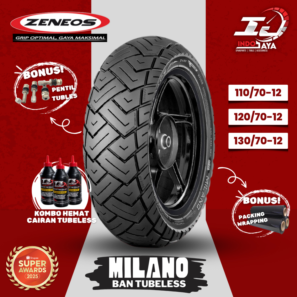 [READY COD] BAN LUAR ZENEOS TUBELESS MILANO RING 12 (110/70-12 - 120/70-12 - 130/70-12) R12 / MILANO