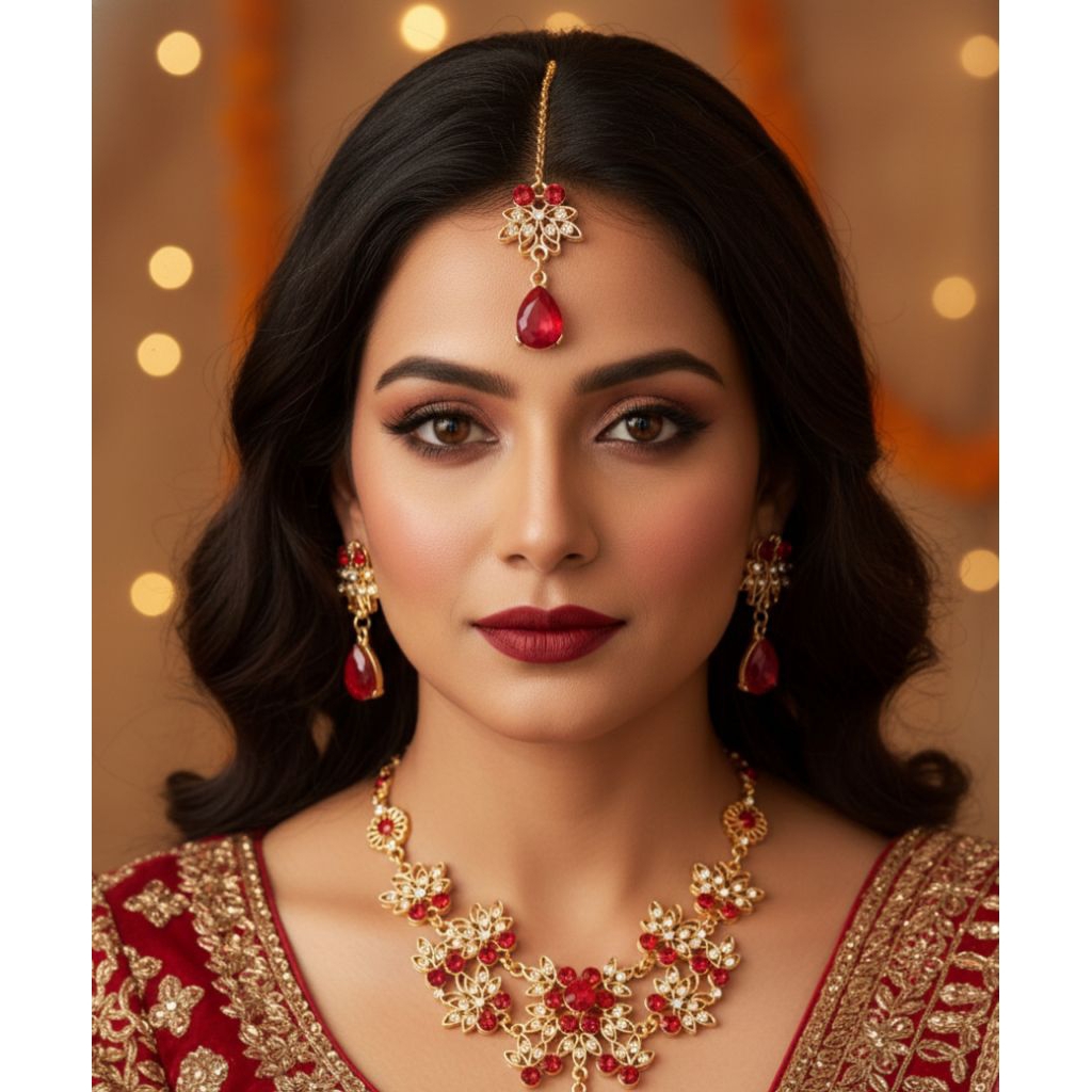 Kalung India set simpel aksesoris perhiasan india anak remaja dewasa anting dan tika