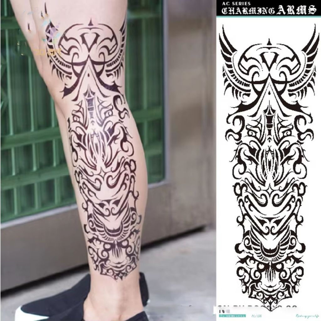 Tato Temporer Tattoo Tatto Temporary Full Panjang Tangan Tahan Air Seri AC056 Motif Batik Ukir Tulis
