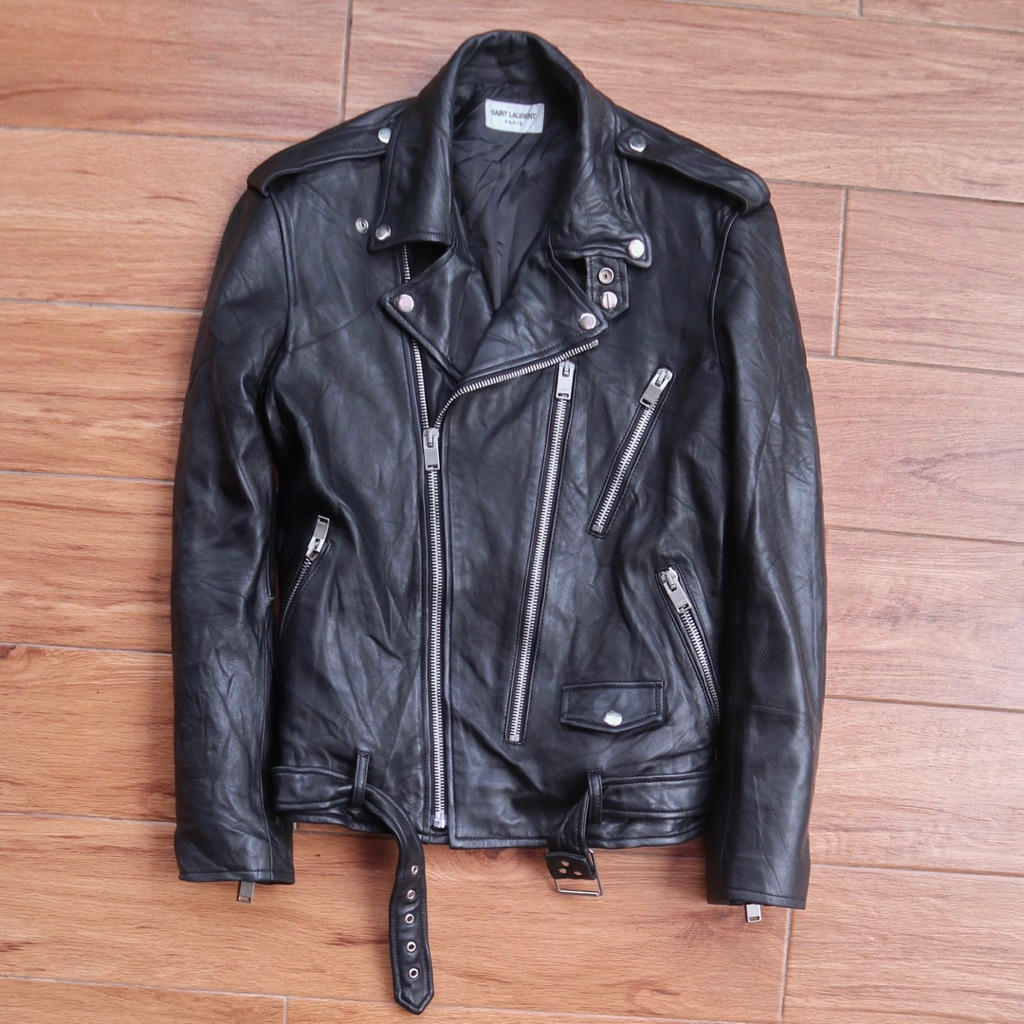 YSL Jaket kulit asli domba saints laurent paris L17 hedi slimane ramones biker genuine leather jacke