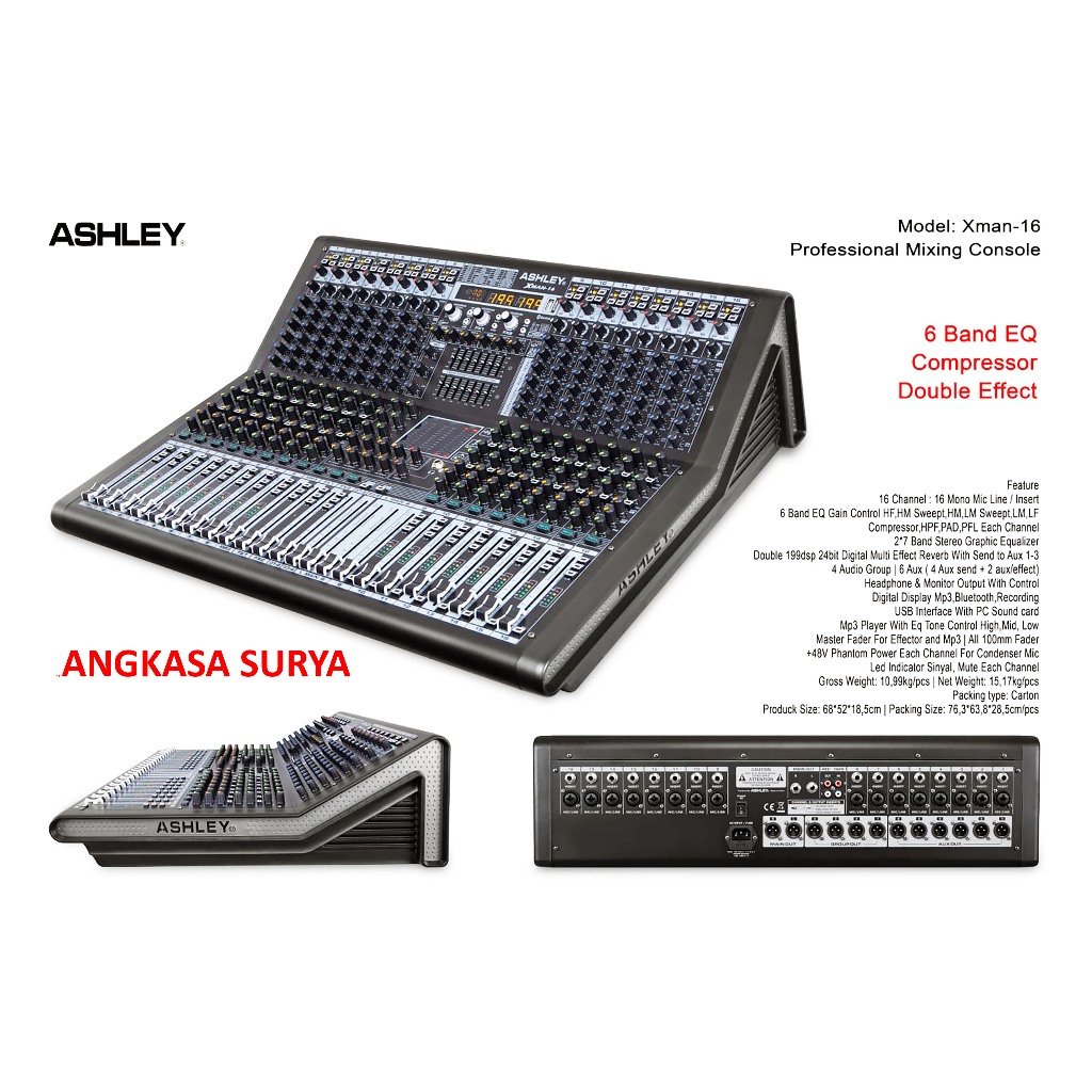 Mixer Ashley XMAN 16 Original / Mixer Audio Ashley Xman16 Double Effect , 6 Tone, Versi Terbaru