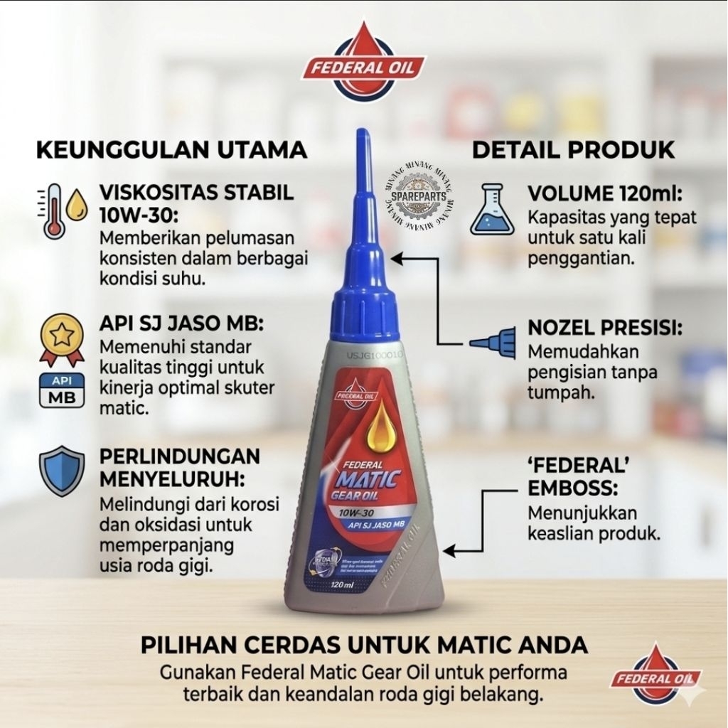 OLI GARDAN, OLI GEAR MOTOR MATIC MERK FEDERAL, FUKUKAWA, TOP 1, 120ML