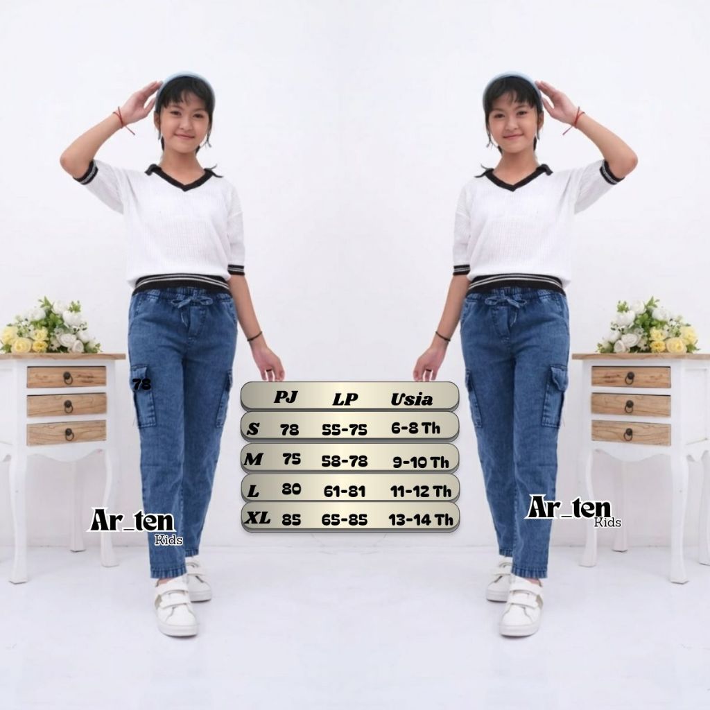 Celana Cargo Jeans Anak Perempuan 6-14 Tahun / Cargo Pants Anak Perempuan / Cargo Jeans Pants