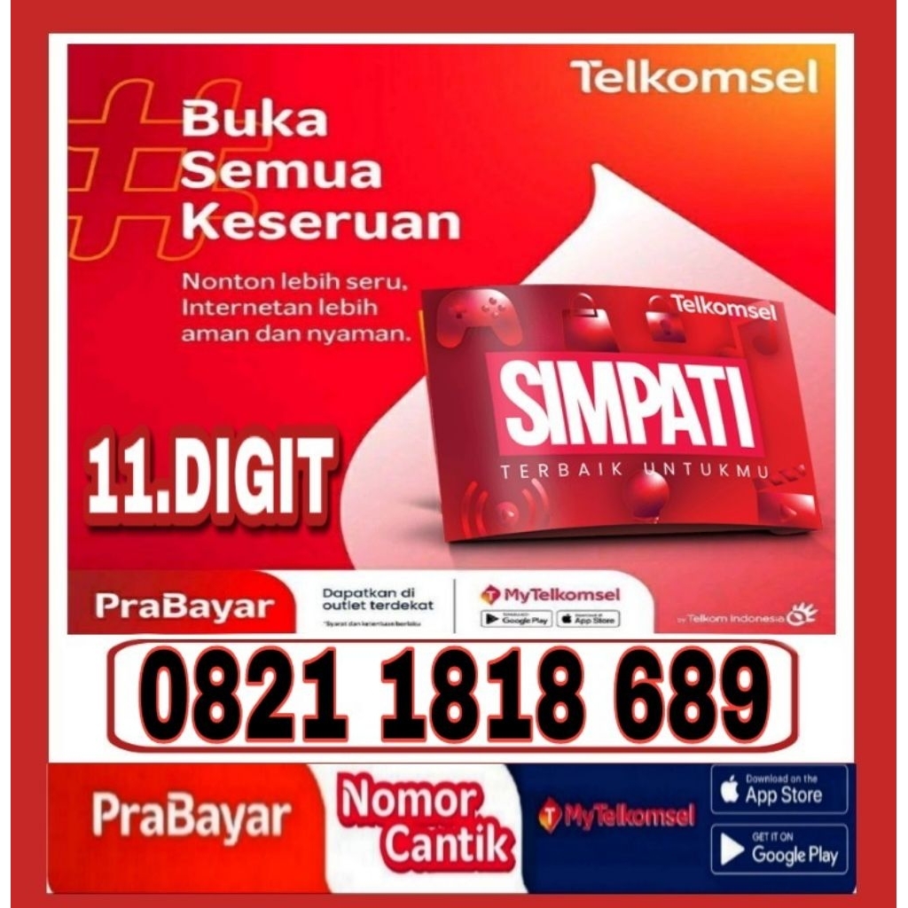 NOMOR CANTIK TELKOMSEL SIMPATI 11 DIGIT 4G 5G 1818 - O821 1818 689