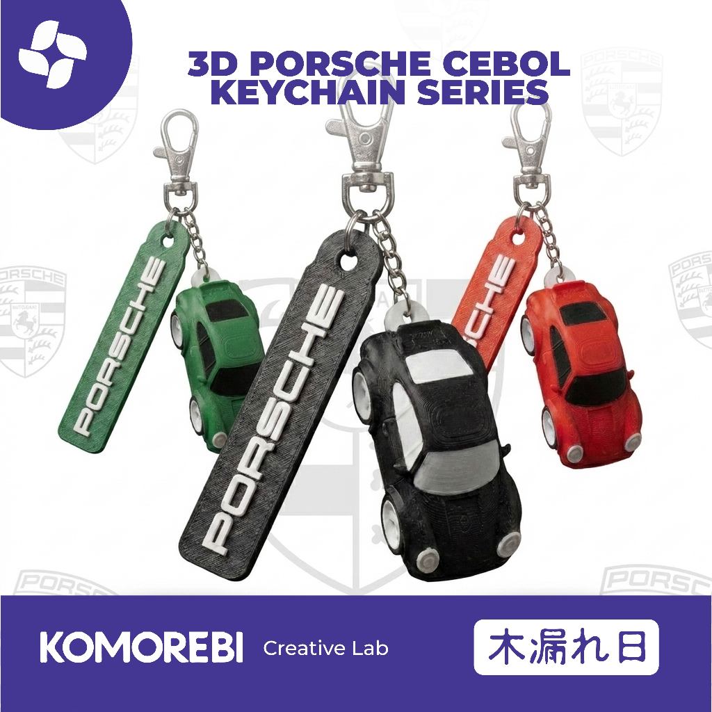 Gantungan Kunci Mobil Porsche Cebol Chibi Series Aksesoris Tas Kunci Motor Custom 3D Design Keychain