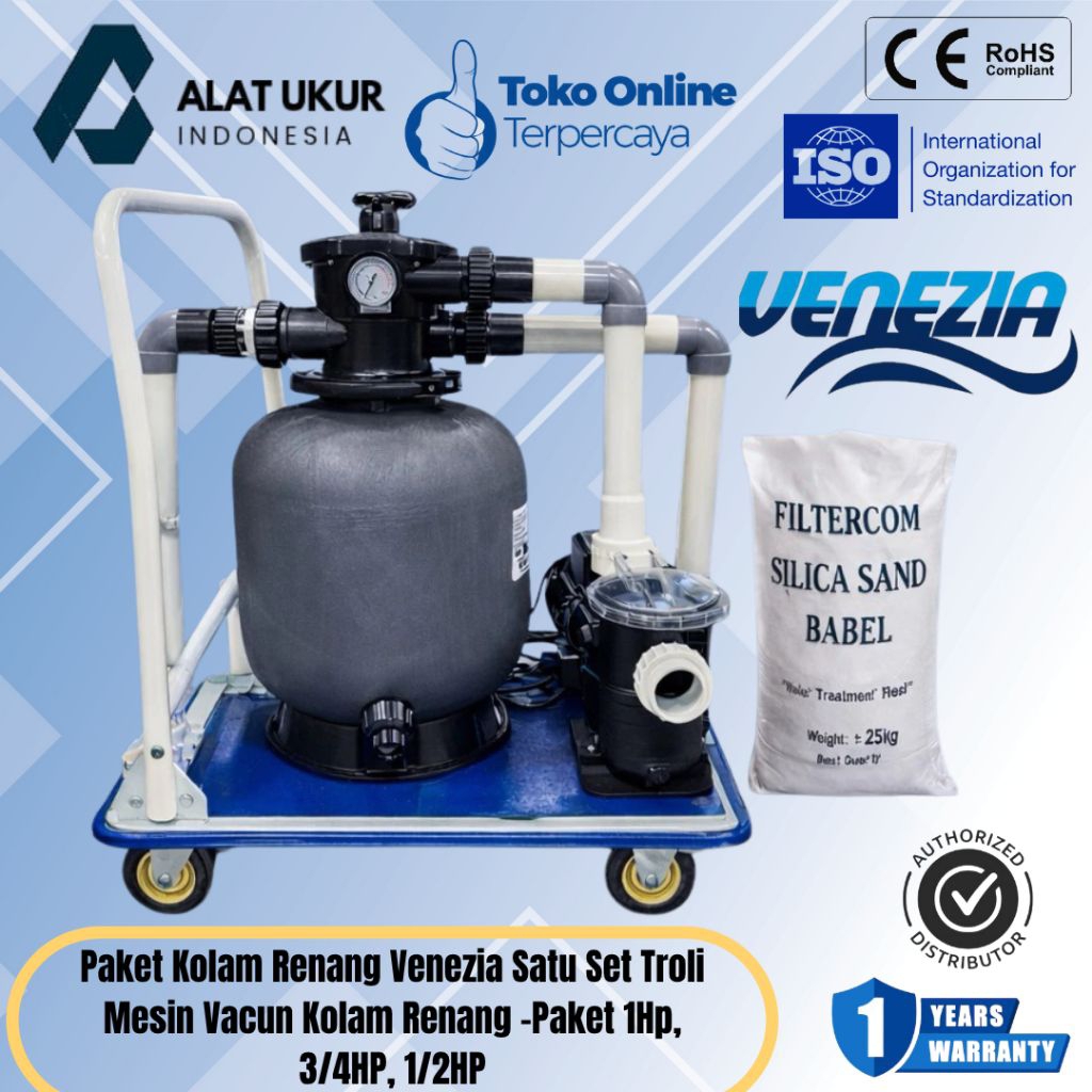 Paket Kolam Renang Venezia Satu Set Troli Mesin Vacun Kolam Renang plus pasir-Paket 1Hp, 3/4HP, 1/2H