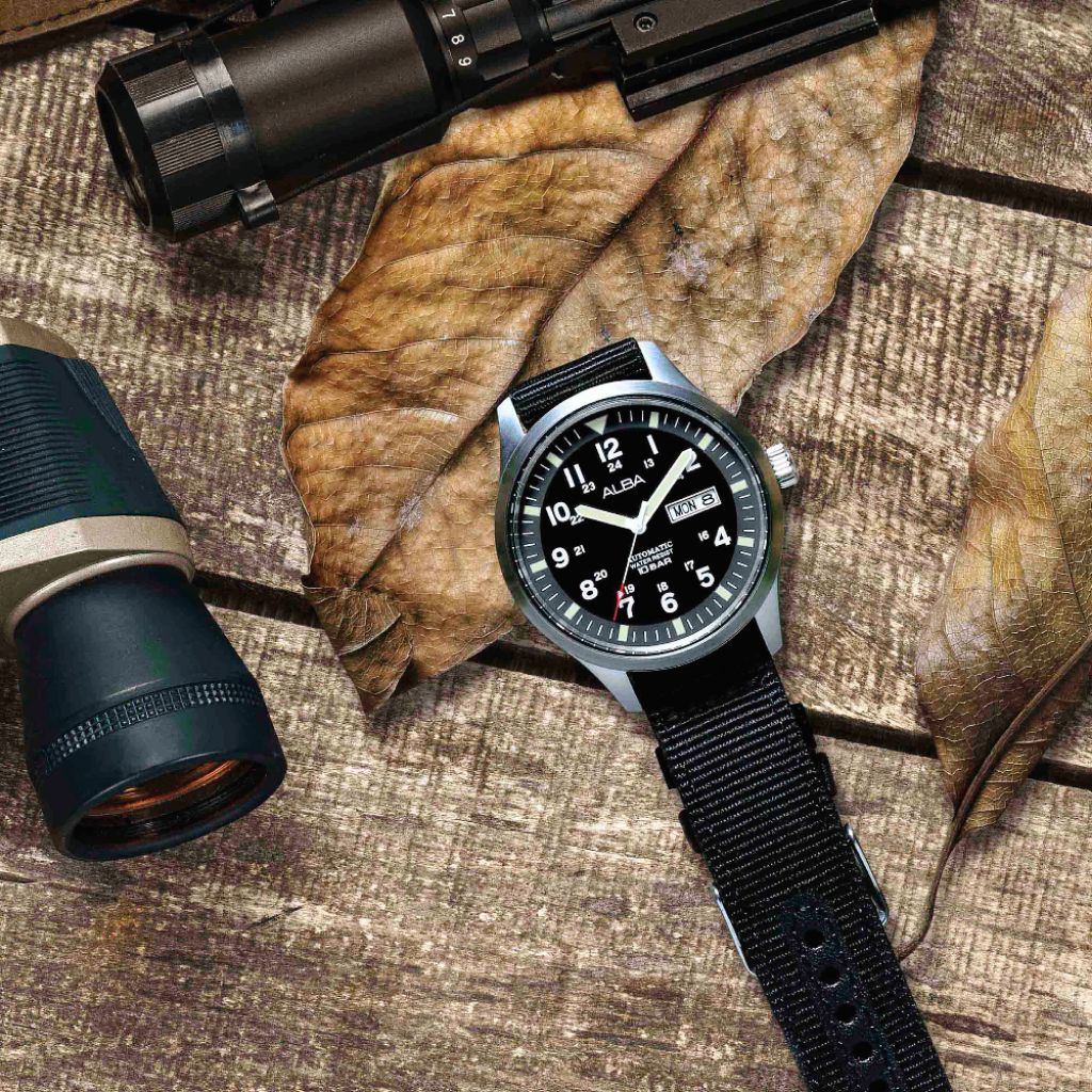 Jam Tangan Pria Alba AL4223X1 Strap Kanvas black dial [ A2 ]