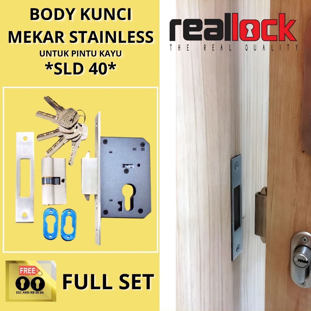 BODY KUNCI FULL SET PINTU SLIDING KAYU SLD 40 BONUS RING KUNCI / ESC 06 BK