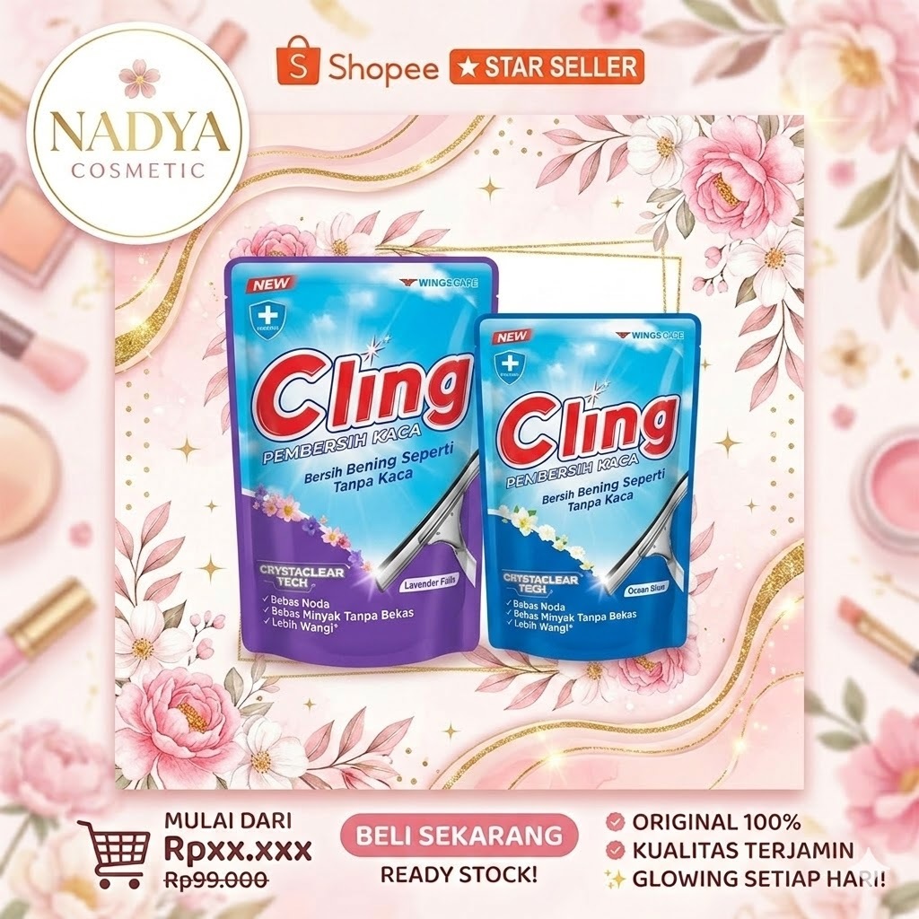 Cling Pembersih Kaca Refill Pouch 425ml Ocean Fresh Apple Lavender - Cairan Pembersih Kaca Anti Berc