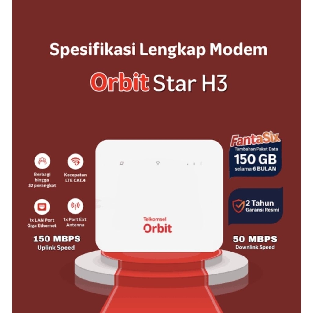 modem HUAWEI B313 ORBIT STAR H3 (TSEL 150GB*) 4G ONLY4G LOCK