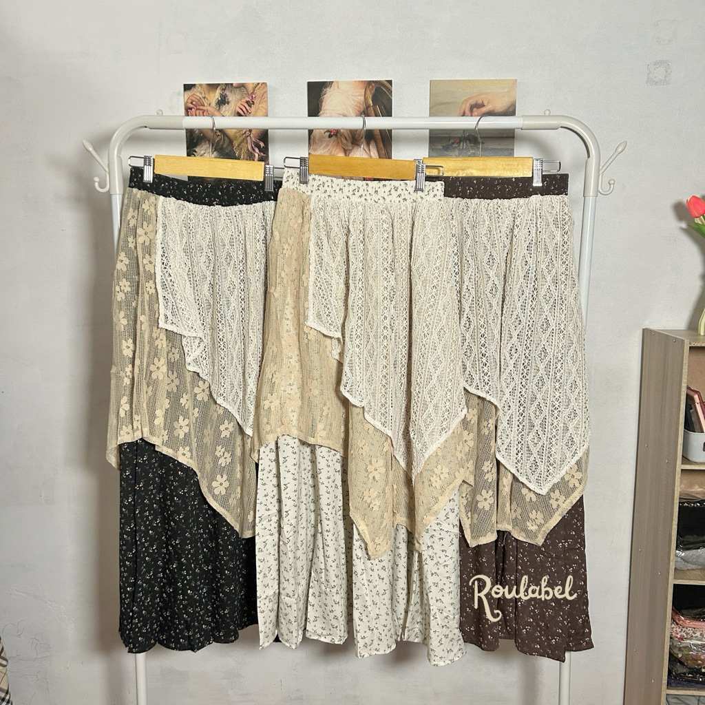 Lace Layered Asymmetrical Skirt | Mori Kei Style | Rok Layer Renda